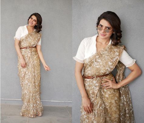 Samantha is Giving Us Some Serious Saree Goals • Keep Me Stylish Belted Saree, Samantha In Saree, Saree Drapes, Latest Blouse Designs, Keep Me Stylish, Saree Blouse Styles, Saree Wearing Styles, Cotton Blouse Design, Saree Draping Styles