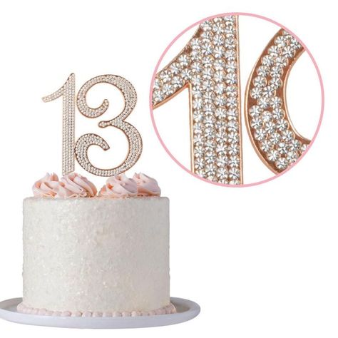 13 Birthday Cake Topper ROSE GOLD Number Thir 13 Cake Topper, Unicorn Number Cake, Starbucks Birthday, 14th Birthday Cakes, Rhinestone Cake Topper, 60th Birthday Decorations, 13 Birthday Cake, 13 Birthday, Birthday Cakes For Teens