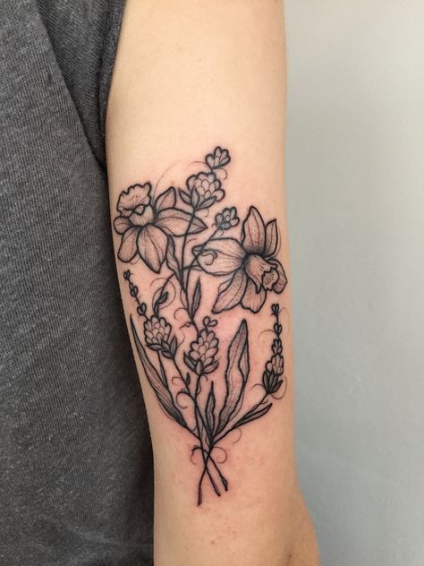 Daffodils Tattoo, Lilac Tattoo, Tattoos Ideas, Tattoo Inspo, Daffodils, The Valley, Flower Tattoo, Tattoo Ideas, Lilac