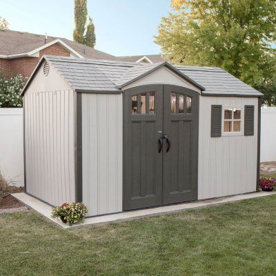 Lifetime 12.5' x 8' Outdoor Storage Shed Plastic Storage Sheds, Plastic Outdoor Storage, Outdoor Storage Shed, Steel Trusses, Resin Storage, Plastic Sheds, We Shed, Storage Sheds, Backyard Sheds