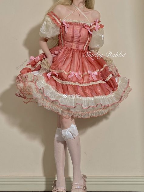 Pink Frilly Dress Outfit, Frilly Pink Outfits, Cupid Outfit, Princesscore Ruffle Dresses For Cosplay, Pink Frilly Dress Aesthetic, Pink Magical Girl Outfit, Kawaii Ruffled Dress For Cosplay, Pink Fairy Kei Costume Dresses, Pink Doll Dress