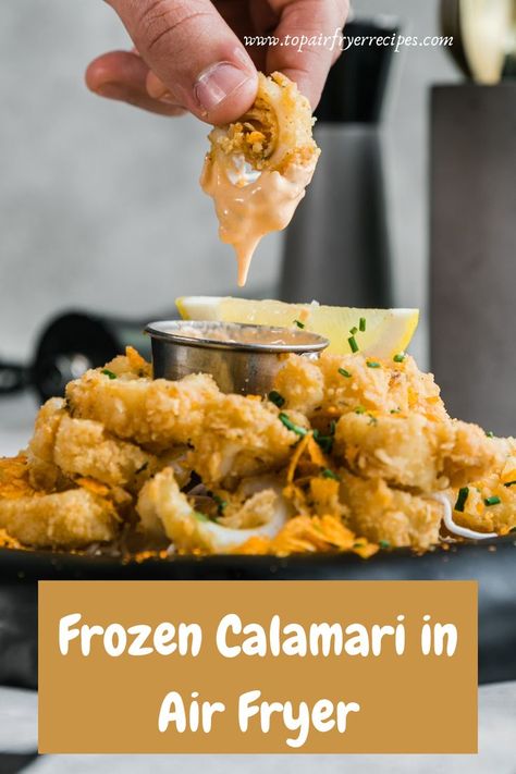 Frozen Calamari in Air Fryer Frozen Calamari In Air Fryer, Calamari Recipes Air Fryer, Air Fryer Calamari Rings, Air Fried Calamari Recipes, Air Fryer Calamari Recipe, Air Fryer Calamari, Calamari Rings Recipe, Cooking Calamari, Calamari Recipes