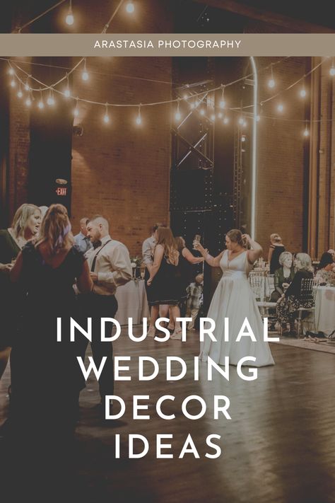 Need ideas for your industrial style wedding? Check out our collection of industrial wedding photos! Industrial Farmhouse Wedding, Industrial Wedding Table Decor, Elegant Industrial Wedding, Industrial Wedding Decorations, Warehouse Wedding Decor, Warehouse Wedding Decorations, Industrial Wedding Table, Industrial Wedding Cake, Industrial Wedding Photos