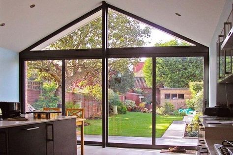 Glazed Gable, Gable Window, House Extension Plans, Fibreglass Roof, Room Extensions, Roof Extension, Sliding Door Systems, House Extension Design, Roof Architecture