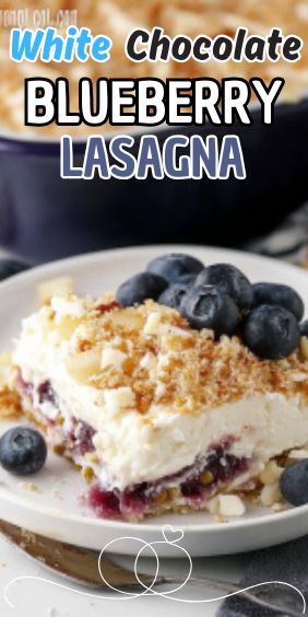 Easy White Chocolate Blueberry Lasagna Blueberry Lasagna, Gluten Free Clean Eating, White Chocolate Shavings, Chocolate Blueberry, Stabilized Whipped Cream, Blueberry Topping, Dinner Delicious, Clean Eating Desserts, Chocolate Cream Cheese