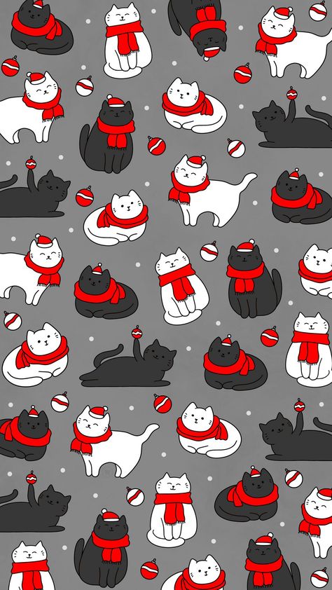 Christmas Cat Wallpaper, Wallpapers Cat, Christmas Kitties, Xmas Cat, Holiday Backdrop, Christmas Wallpaper Iphone Cute, Wallpaper Cats, Christmas Card Messages, Cat Drawings