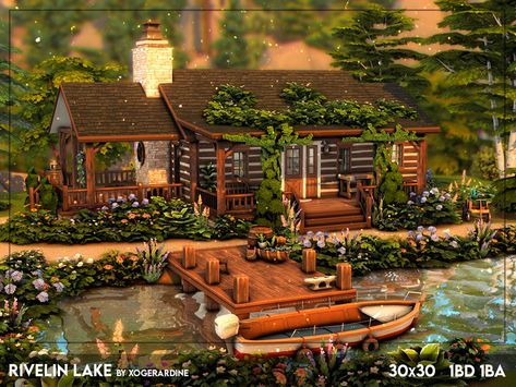 Sims 4 Cottage, The Sims 4 Lots, Sims 4 Kitchen, One Bedroom House, Summer Cabin, Sims Builds, Sims 4 Bedroom, Cottage Lake, Sims 4 House Plans