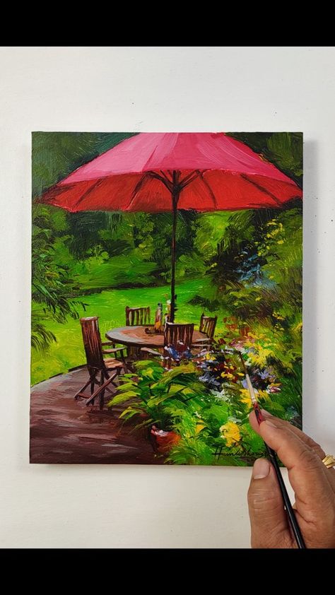 Beautiful "Garden Brunch" landscape painting ☂️🏡🌳🌿💐/Acrylic on paper 🖌️ #easy #beautiful #landscape #painting #acrylicpainting #acrylic #art #paper #garden #morning #flowers #trees #greenery #leisure #peaceful #chill | Hamlet Shougrakpam Art | Hamlet Shougrakpam Art · Original audio Easy Scenery, Garden Brunch, Easy Scenery Drawing, Paper Garden, Scenery Drawing, Acrylic On Paper, Morning Flowers, Acrylic Art, Landscape Painting