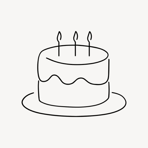 Birthday Cake Line Drawing, Birthday Cake Illustration Drawing, Cake Line Drawing, Birthday Cake Minimal, Cute Birthday Cake Drawing, Cake Line Art, Cake Simple Design, Cake Drawing Easy, Happy Birthday Simple