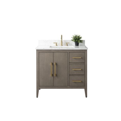 Vanity Art 36" Single Sink Bathroom Vanity Cabinet with Engineered Marble Countertop - On Sale - Bed Bath & Beyond - 40158051 48 Inch Bathroom Vanity, Bathroom Sink Cabinets, Vanity Art, Vanity With Sink, Removable Shelves, Wood Bath, Double Sink Bathroom Vanity, Transitional Bathroom Vanities, Bathroom Vanities For Sale