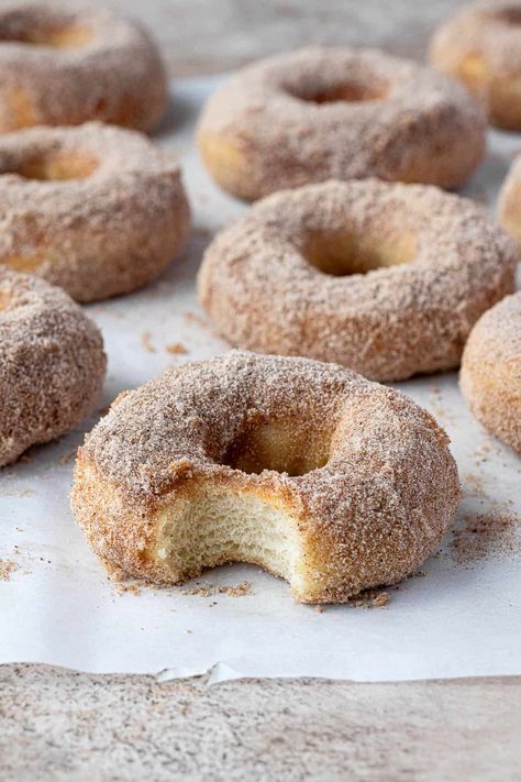 Vegan air fryer doughnuts - these incredible cinnamon sugar yeast doughnuts are light, soft and very moreish! They are made in an air fryer so there's no need to mess around with hot oil, and the tangzhong method ensures that they are wonderfully light and fluffy. Vegan Air Fryer Donut Recipes, Air Fryer Donut Recipes, Kosher Rules, Tangzhong Method, Air Fried Tofu, Yeast Doughnuts, Vegan Air Fryer, Vegan Tiramisu, Glazed Doughnuts