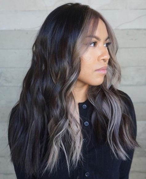 Dark Brown Hair With Face Framing Blonde Highlights, White Streak In Hair, Face Framing Highlights, Asian Long Hair, Face Framing Hair, Types Of Hair Color, Blonde Highlights On Dark Hair, Framing Highlights, Platinum Blonde Highlights