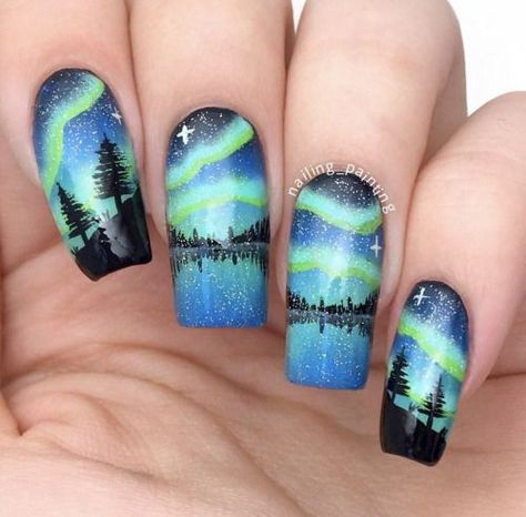 Paint Aurora Borealis, Summer Nails Art, Aurora Nails, Nail Art For Beginners, Light Nails, Galaxy Nails, Art Designs Ideas, Nagel Inspo, Gel Nail Designs