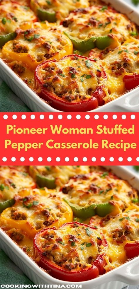 Looking for a hearty dinner idea? This Pioneer Woman Stuffed Pepper Casserole is bursting with flavor, featuring savory ground beef and fresh veggies. It's an easy casserole recipe that the whole family will love. Rice And Peppers, Easy Casserole Recipe, Pepper Casserole, Stuffed Peppers With Rice, Stuffed Pepper Casserole, Yummy Casserole Recipes, Beef Rice, Hearty Casseroles, Stuffed Pepper