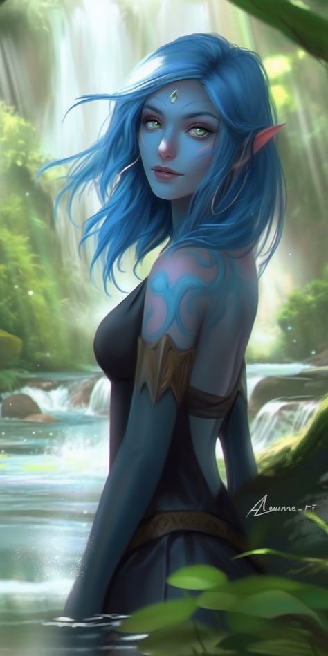 Water Genasi Female Warlock, Water Genasi Female Sorcerer, Air Genasi Female Sorcerer, Water Genasi Female Druid, Dnd Triton Female, Winter Eladrin Female Dnd, Summer Eladrin Female, Female Water Genasi, Earth Genasi Female Dnd