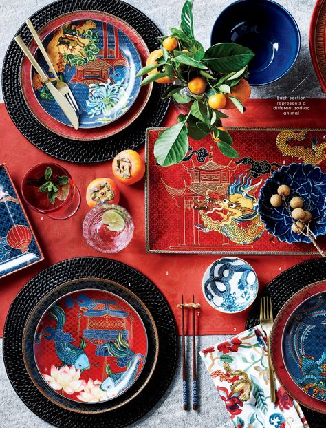 Williams-Sonoma - Winter Lunar New Year 2019 - Page 4-5 Chinese Table Setting, Chinese Style Interior, Dinner Party Table Settings, Japanese Dinner, Chinese New Year Party, Chinese Table, New Year Table, Chinese Interior, Chinese New Year Design