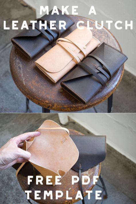 Make a simple gusseted leather clutch wallet with our FREE PDF template set! Need help putting it together? Check out the full build along video tutorial instructions to get you going. Simple Leather Clutch, Tutorial Pochette, Clutch Diy, Pochette Diy, Leather Bag Tutorial, Best Leather Wallet, Diy Leather Projects, Sac Diy, Simple Template