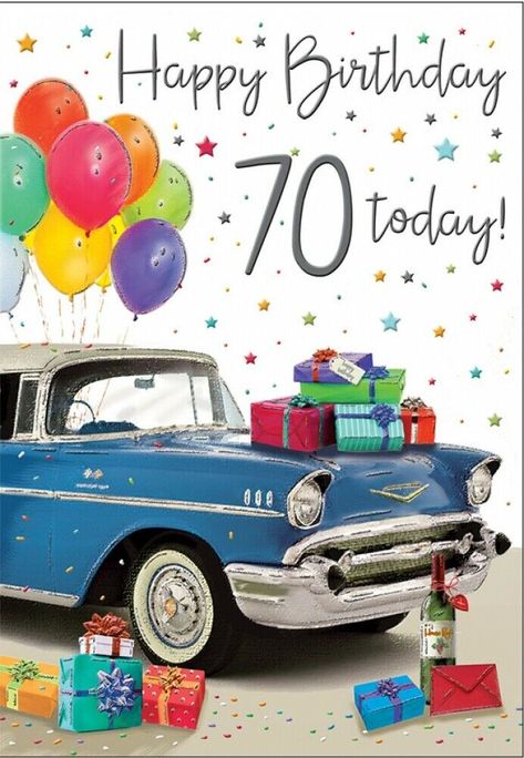 Male Happy 70th Birthday Card - 70 Today - Vintage Car - Regal Publishing  #RegalPublishing #BirthdayAdult Happy 70th Birthday, Happy Birthday Wishes Pics, Birthday Wishes Pics, Happy Birthday Man, Funny Happy Birthday Wishes, Birthday Wishes Greetings, 70th Birthday Card, Birthday Greetings Friend, Happy 70 Birthday