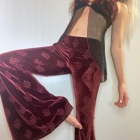 Look what I just found on Depop 🙌 https://depop.app.link/eBR0UtbTBib Whimsigoth Loungewear, Comfy Whimsigoth, Whimsigoth Fashion With Pants, Whimsigoth Pants, Bohemian Fairycore, Ethereal Grunge, Funky Fashion Outfits, Whimsigothic Clothes, Boho Flare Pants