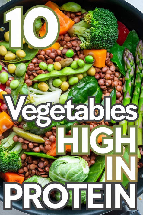 Explore this list of high-protein vegetables! These vegan options are ideal for creating healthy high-protein vegetarian recipes that are not only nutritious but also low in salt. Protein Rich Vegetables, Healthy Vegetarian Protein Recipes, Vegetable Protein Chart, Veggie Protein Meals, Protein Rich Foods Vegetarian, Veggies With Protein, Vegetables High In Protein, High Protein Plant Based, Vegetarian Protein Recipes