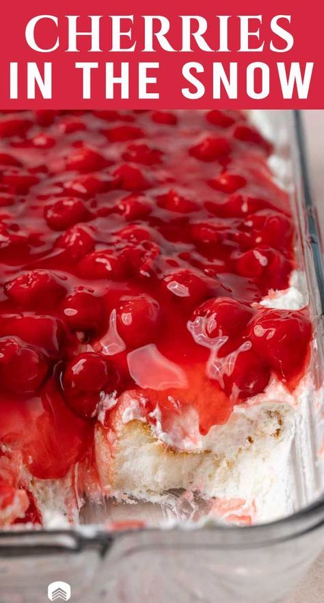 Snow Dessert, Cherries In The Snow, Fruit Dips, Angel Food Cake Desserts, Cake Summer, Layered Dessert, Fluff Desserts, Fruit Kabobs, Cherry Desserts