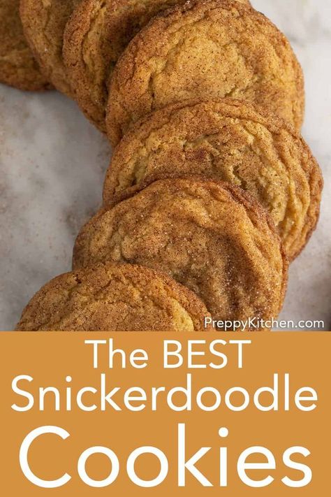 Classic soft and chewy cinnamon-infused snickerdoodle cookies from Preppy Kitchen. They're quick and easy to make and beyond delicious! #bestcookies #snickerdoodles #snickerdoodlecookies Soft Snickerdoodle Cookies, Best Snickerdoodle Cookies, Snickerdoodle Cookies Easy, Cookies Chewy, Desserts Cookies, Snickerdoodle Recipe, Preppy Kitchen, Frozen Cookie Dough, Snickerdoodle Cookies