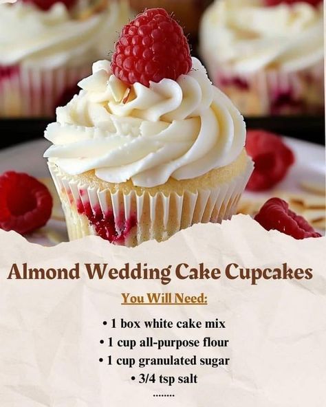 Almond Wedding Cake Cupcakes, Cupcakes With Raspberry Filling, Almond Wedding Cake, Almond Wedding Cakes, Wedding Cake Cupcakes, Almond Cupcakes, Raspberry Cupcakes, Raspberry Almond, Wedding Cake Recipe