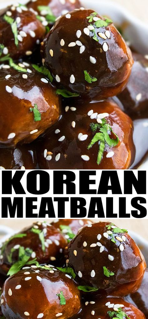 Quick and easy KOREAN MEATBALLS recipe with gochujang. These sweet and spicy BBQ meatballs can be served as cocktail party appetizer or dinner with rice or noodles. From cakewhiz.com #korean #meatballs #dinner #dinnerrecipes #appetizer #recipeoftheday #recipes #easydinner Spicy Bbq Meatballs, Korean Treats, Korean Meatballs Recipes, Korean Bbq Meatballs, Korean Meatballs, Dinner With Rice, Korean Appetizers, Meatballs Dinner, Cocktail Party Appetizers