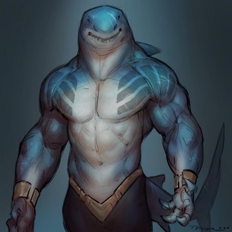 Shark Oc Male, Pirate Character Art Male, Shark Oc, Shark Sketch, Taran Fiddler, King Shark, Shark Man, Roleplay Characters, Monster Characters