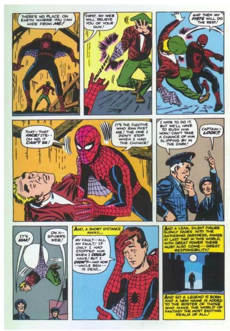 An iconic moment that made me love Marvel. Amazing Fantasy Spiderman, Spiderman Comic Book, First Spiderman, Spiderman Comic Books, Steve Ditko, Logo Design Video, Comic Book Panels, Word Nerd, Comic Book Pages