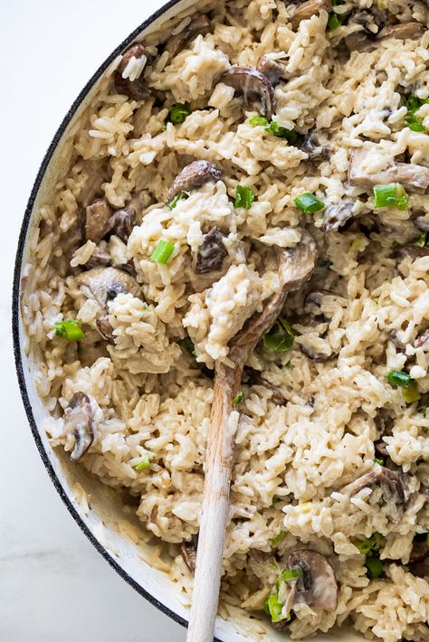 Cream Of Mushroom Rice, Mushroom Rice Recipes, Creamy Mushroom Rice, Ground Beef Breakfast, Creamed Rice, Sautéed Mushrooms, Mushroom Rice, Rice Side, Creamy Rice