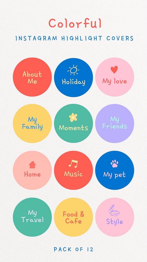 Colorful Instagram story highlight cover template set | free image by rawpixel.com / Wan Highlight Covers Instagram Colorful, Instagram Highlight Covers Cute, Cover Story Instagram, Instagram Icons Highlights, Insta Branding, Hilight Instagram, Story Highlights Cover, Highlight Design, Instagram Highlight Covers Free