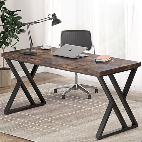 55" Heavy Duty Computer Desk, Office Desk - Bed Bath & Beyond - 35990404 Wood Metal Desk, Rustic Wood Desk, Metal Office Desk, Christian Room, Computer Table Design, Dark Wood Desk, Wood And Metal Desk, Home Office Modern, Office Table Design