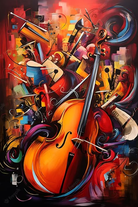 Premium AI Image | a painting of a cello and a cello Cello Painting, Musical Instruments Art, Jazz Music Art, Music Art Painting, Cello Art, Jazz Painting, Fantasy Music, Surreal Collage Art, Accordion Music