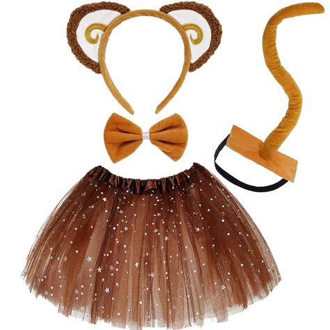 PRICES MAY VARY. 🦁ABUNDANT WEREWOLF KIT: You can get 4 pieces of monkey costume kits - includes 1 x monkey ears headband + 1 x monkey tail + 1 x bowtie + 1 x brown tutu skirt with star; Abundant monkey costume kit and realistic lion design would satisfy the multiple cosplay demands for your kids, dressing up as a lion at Halloween party, Jungle Safari party, animal themed party, and becoming the most shining star at the party! 🦁PERFECT GIFT FOR KIDS: You could send this monkey costume set to y Monkey Costume Toddler, Cute Monkey Costume, Simple Animal Costumes, Jungle Book Costumes, Monkey Outfit, Monkey Halloween Costume, 18th Birthday Dress, Monkey Costume, Monkey Dress