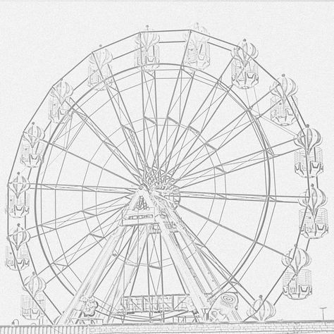 Ferris Wheel Drawing Easy, How To Draw Ferris Wheel, Amusement Park Drawing Sketch, Faris Wheel, Painting Ideas Ferris Wheel, Ferris Wheel Sketch, Abandoned Circus, Circus Painting, Section Drawing