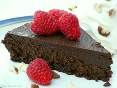 A cross between a flourless chocolate cake and an Italian budino. Flourless Chocolate Torte, Chocolate Torte, Dark Chocolate Cakes, Flourless Chocolate Cakes, Flourless Chocolate, Homemade Whipped Cream, Just Desserts, Chocolate Cake, Brownies