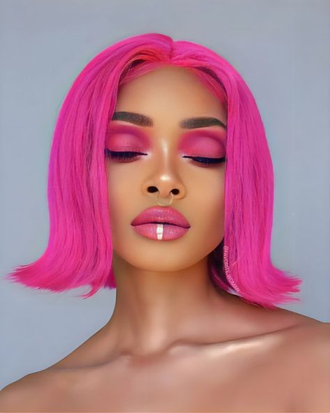 Nyane Lebajoa Makeup, Pink Hair Photoshoot, Photographic Makeup, Nyane Lebajoa, High Fashion Hair, Hot Pink Hair, Colored Hair Tips, Pink Wig, Creative Eye Makeup