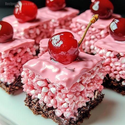 Chocolate Covered Cherry Rice Krispies Treats – A Crunchy and Sweet Delight - Recipes By Clare Rice Krispie Recipes, Rice Krispies Desserts, Cherry Rice, Delight Recipes, Cotton Candy Cookies, Rice Krispies Recipe, Chocolate Cherry Cookies, Chocolate Covered Cherry, Maraschino Cherries