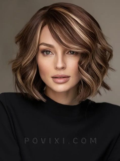 Explore 35 Stunning Bob Hair Color Ideas for Fall 2024 Featuring Blonde Ombre and Dark Balayage Balayage Hair Short Brown, Medium Length Caramel Hair, Fall Color For Short Hair, Fall Hair Color For Brunettes Bob, Peanut Butter Hair Color, Dark Blonde Fall Hair Color, Hair 2025 Trends, Fall Hair Colors For Short Hair, Ombre Shoulder Length Hair