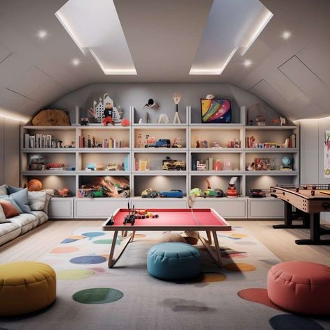 Ultimate Game Room Ideas for Perfect Gaming Experience Modern Games Room, Family Gaming Room Ideas, Family Game Room Design Cozy, Kids Hangout Room Ideas, Teen Rec Room, Family Game Room Design, Kids Game Room Ideas, Kids Rec Room, Recreation Room Ideas