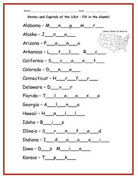 State Capitals Worksheet Free Printable, States And Capitals Printables Free, 50 States Activities, 50 States And Capitals, Homeschooling Lessons, Teaching Worksheets, Geography Worksheets, Pineapple Lemonade, States And Capitals