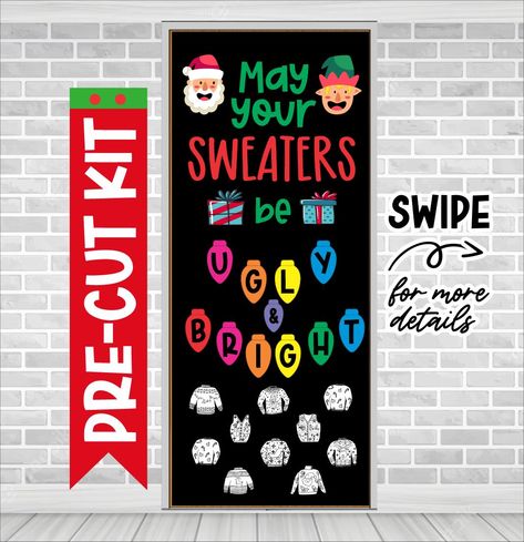 UGLY SWEATER Christmas Door Kit Decoration Classroom Decor School Decor Bulletin Board Letter Custom Letters Christmas Bulletin Board Kit The black background is not included.If you upgrade your shipping time please see * Our standard shipping disclaimer -  We will do everything we can to ensure your package arrives on time but once your package enters the shipping companies hands we have no control over any possible delays. All shipping delays will need to be handled with the carrier directly. We do not refund orders due to shipping delays that are out of our control. * IF YOU NEED DELIVERY BY SPECIFIC DATE, YOU SHOULD CONSIDER USING PRIORITY EXPRESS. Ugly Christmas Sweater Door, Ugly Sweater Door Decoration, Ugly Sweater Classroom Door, Ugly Christmas Sweater Door Decoration, School Door Decorations Christmas, Daycare Christmas Door Decorations, Ugly Sweater Door, Classroom Christmas Door Decorations, Christmas School Door