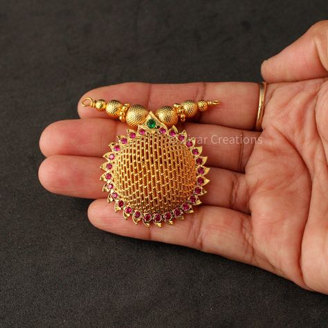 Big Vati Pendant Gold Tone, Gift For Her, Gold Plated by ZivarCreations on Etsy Mangalsutra Vati Designs Gold, Mangalsutra Vati, Dholki Beads, Indian Pendant, Long Mangalsutra, Indian Gold Necklace Designs, Mangalsutra Chain, Mangalsutra Design, Black Beads Mangalsutra