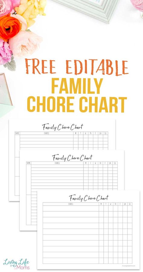 Get more organized and set up your family's chores with this Free Editable Family Chore Chart to keep your home organized so you don't have to do it alone.#plannerprintables #chores #parentingtips Family Chore List, Teen Chore Chart, Chore System, Family Chore Chart, Cleaning Chart, Goal Charts, Chore Chart Template, Family Chore Charts, Cleaning Inspiration