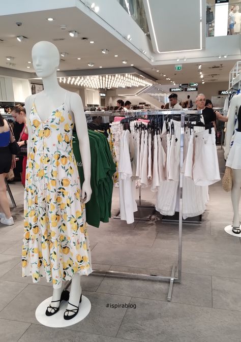 H&M Turin - Summer 2024 Womenswear Collection - long patterned dress, with green T-shirts, and white garments #hm #ispirablog Retail Experience, Green Tshirt, Dress Patterns, H&m, Women Wear, White, Green, T Shirt, Clothes