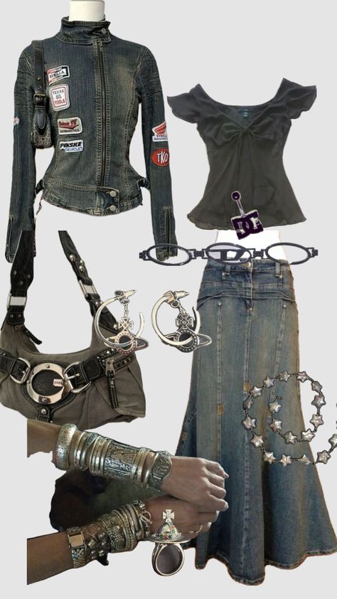 outfit fashion denim silver long skirt vivienne westwood Vivienne Westwood, Long Skirt, Skirt, Silver, Clothes