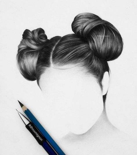 Double hair bun... @dhruvmignon| Be Inspirational ❥|Mz. Manerz: Being well dressed is a beautiful form of confidence, happiness & politeness Double Hair Buns, Barber Design, Beautiful Pencil Drawings, Art Du Croquis, Pelo Anime, Desen Realist, Easy Drawing Steps, Art Hair, Drawing Hair