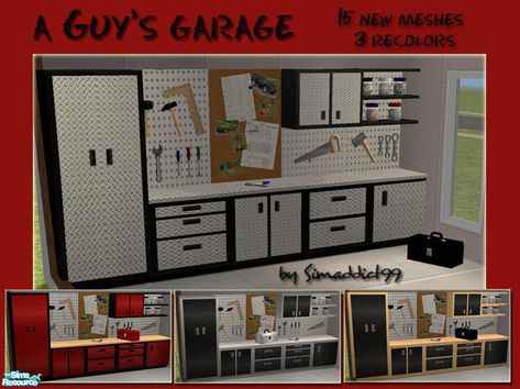 Does your man hang out in the garage near his pride and joy? Is he in need of a garage make-over? Then this is the perfect gift. Includes counter tables, wardrobe locker, mini fridge and... Tool Pegboard, Garage Clutter, Counter Tables, Backyard Garage, Sims 4 Piercings, Mechanical Workshop, Sims 4 Cc Kids Clothing, Free Sims 4, The Sims 4 Packs