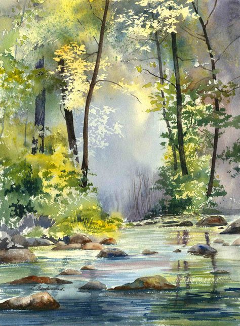 Artist: Elaine Ferdinandi, Title: 'Morning Light' A successful wet in wet background! Wet Background, Artist Background, Background Artist, Peisaj Abstract, Watercolor Paintings Easy, 수채화 그림, Watercolor Landscape Paintings, Watercolor Artists, Lukisan Cat Air